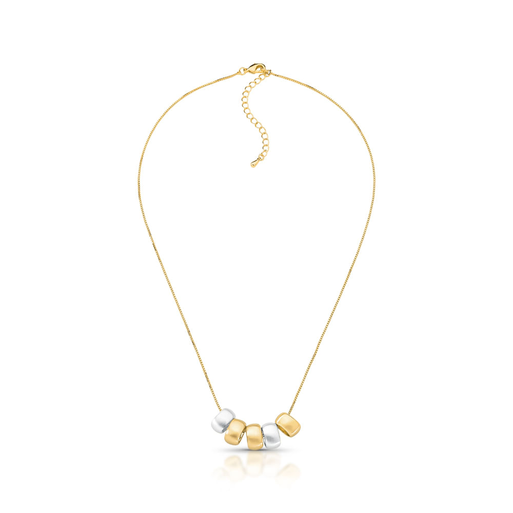 Colar Curto Dourado com Pingentes Retangulares Dourado e Prata - CO01011339MBSL